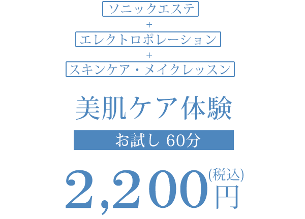ソニックエステ・エレクトロポレーション・スキンケア・メイクレッスンの美顔ケア体験1,100円(税込)